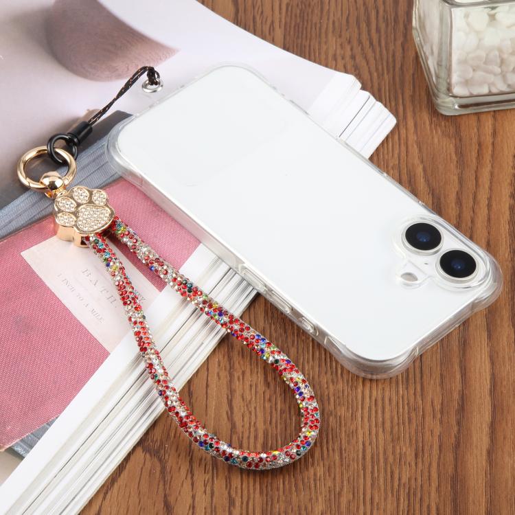 Ciondolo per cellulare a forma di zampa di gatto con strass e cinturino da polso con laccetto per donne e ragazze