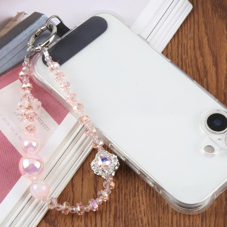 Ciondolo per cellulare a forma di quadrifoglio con perline e cinturino da polso con laccetto per donne e ragazze