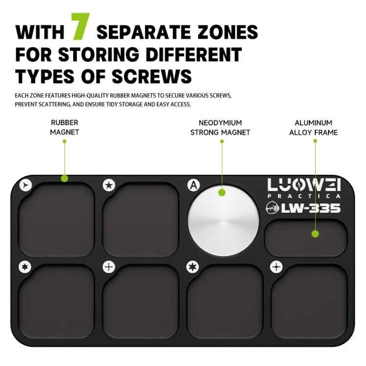 LUOWEI LW-335 Pannello magnetico a vite in lega di alluminio con 7 zone separate, LW-335