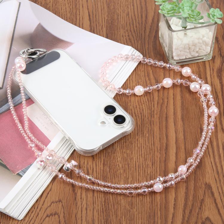 Ciondolo per cellulare a tracolla con fiocco e perline, con laccetto di sicurezza, per donne e ragazze.