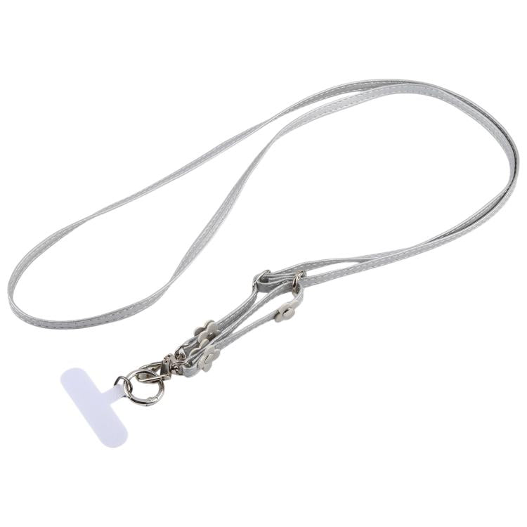Cordino per cellulare unisex con cinturino regolabile in pelle e decorazione floreale, dotato di laccetto di sicurezza.