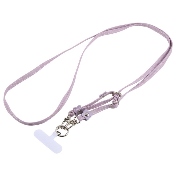 Cordino per cellulare unisex con cinturino regolabile in pelle e decorazione floreale, dotato di laccetto di sicurezza.