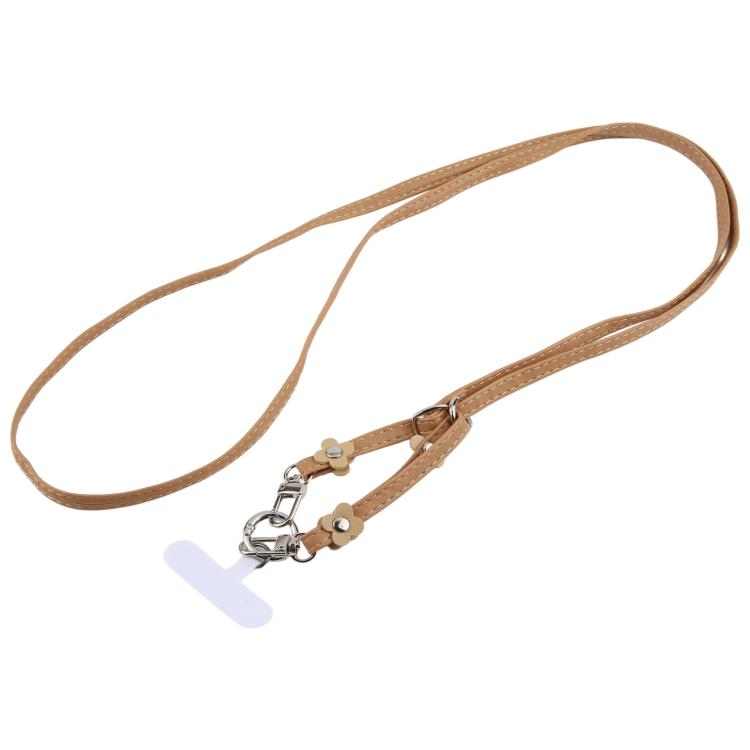 Cordino per cellulare unisex con cinturino regolabile in pelle e decorazione floreale, dotato di laccetto di sicurezza.