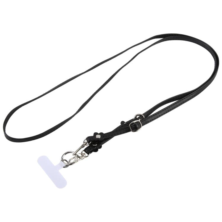 Cordino per cellulare unisex con cinturino regolabile in pelle e decorazione floreale, dotato di laccetto di sicurezza.
