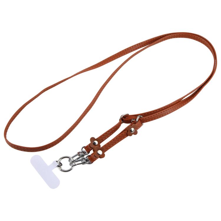 Cordino per cellulare unisex con cinturino regolabile in pelle e decorazione floreale, dotato di laccetto di sicurezza.