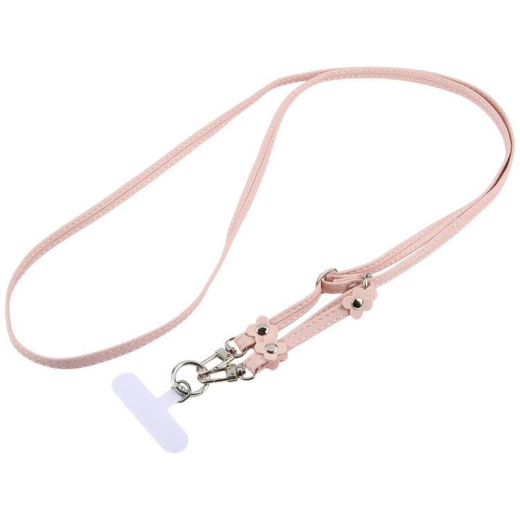 Cordino per cellulare unisex con cinturino regolabile in pelle e decorazione floreale, dotato di laccetto di sicurezza.