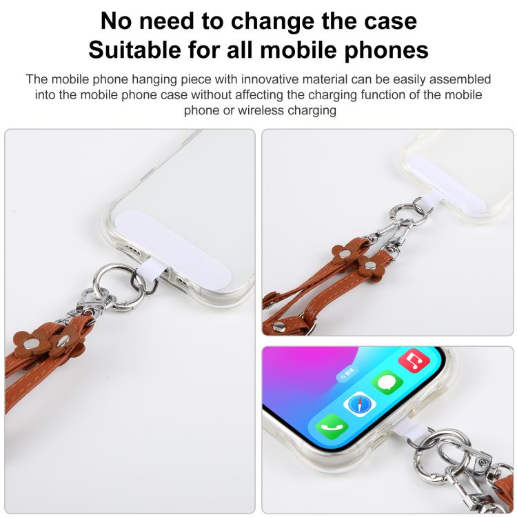 Cordino per cellulare unisex con cinturino regolabile in pelle e decorazione floreale, dotato di laccetto di sicurezza.