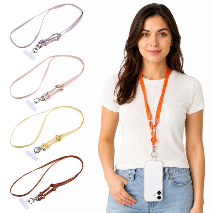 Cordino per cellulare unisex con cinturino regolabile in pelle e decorazione floreale, dotato di laccetto di sicurezza.