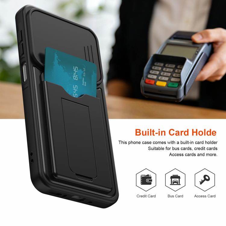 Serie porta carte, copertura scorrevole per obiettivo, custodia ibrida in PC e TPU per telefono, For Galaxy S26+ 5G, For Galaxy S26 Ultra 5G, For Galaxy S26 5G