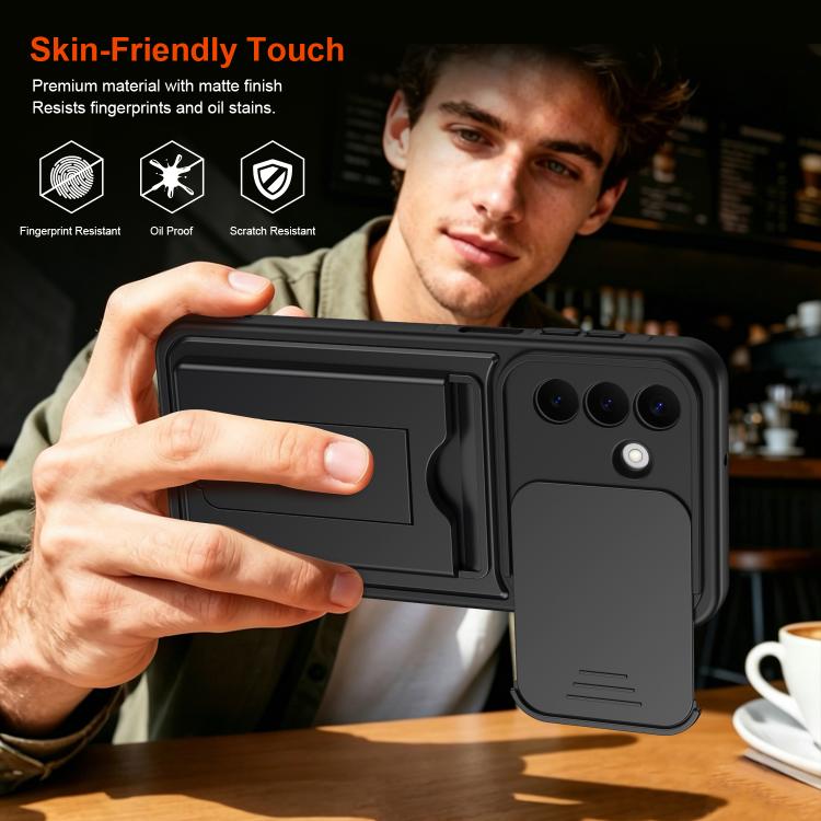 Serie porta carte, copertura scorrevole per obiettivo, custodia ibrida in PC e TPU per telefono, For Galaxy S26+ 5G, For Galaxy S26 Ultra 5G, For Galaxy S26 5G