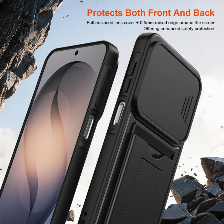 Serie porta carte, copertura scorrevole per obiettivo, custodia ibrida in PC e TPU per telefono, For Galaxy S26+ 5G, For Galaxy S26 Ultra 5G, For Galaxy S26 5G
