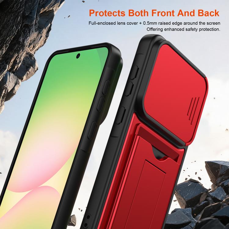 Serie porta carte, copertura scorrevole per obiettivo, custodia ibrida in PC e TPU per telefono, For Galaxy A57 5G, For Galaxy A37 5G, For Galaxy A27 5G, For Galaxy A26 5G / A17