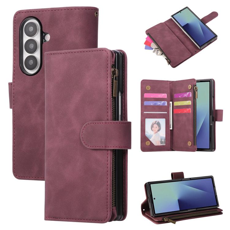 Portafoglio multifunzionale in pelle satinata con cerniera per telefono, For Galaxy Z Fold8 Ultra 5G