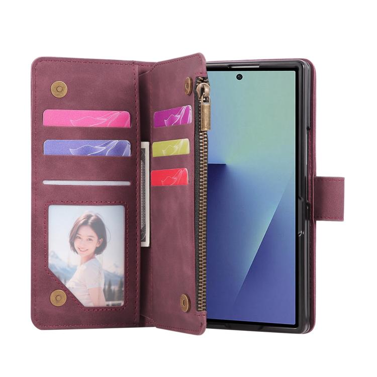 Portafoglio multifunzionale in pelle satinata con cerniera per telefono, For Galaxy Z Fold8 Ultra 5G