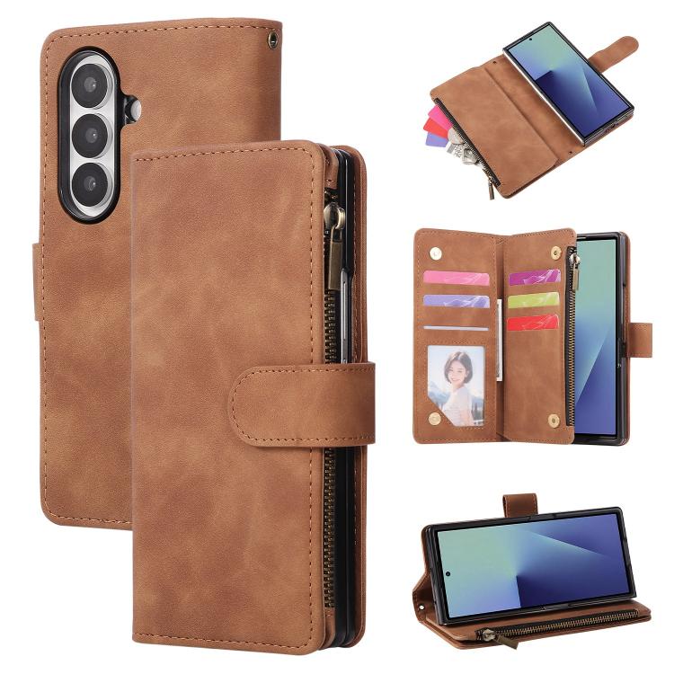 Portafoglio multifunzionale in pelle satinata con cerniera per telefono, For Galaxy Z Fold8 Ultra 5G