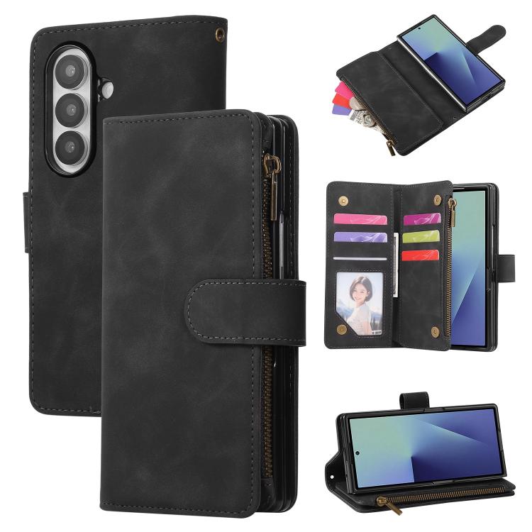 Portafoglio multifunzionale in pelle satinata con cerniera per telefono, For Galaxy Z Fold8 Ultra 5G