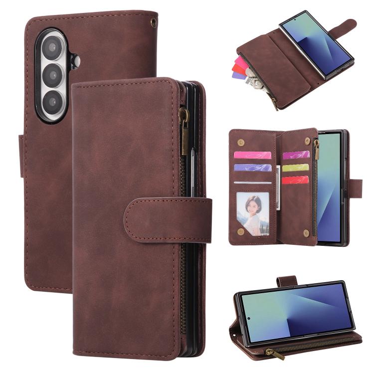 Portafoglio multifunzionale in pelle satinata con cerniera per telefono, For Galaxy Z Fold8 Ultra 5G