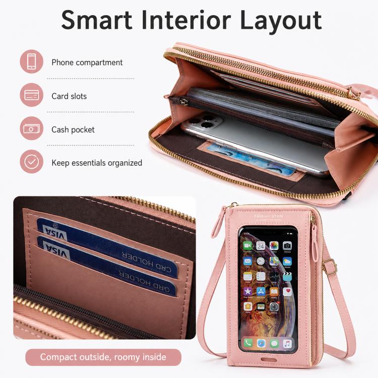 Borsa a tracolla multifunzionale con cerniera per telefono touchscreen da donna.