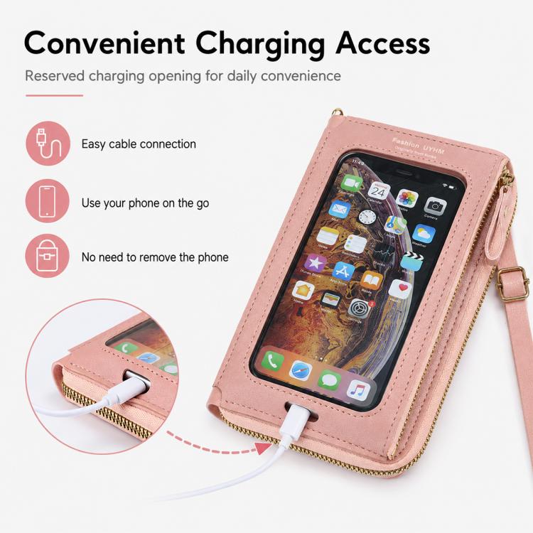 Borsa a tracolla multifunzionale con cerniera per telefono touchscreen da donna.