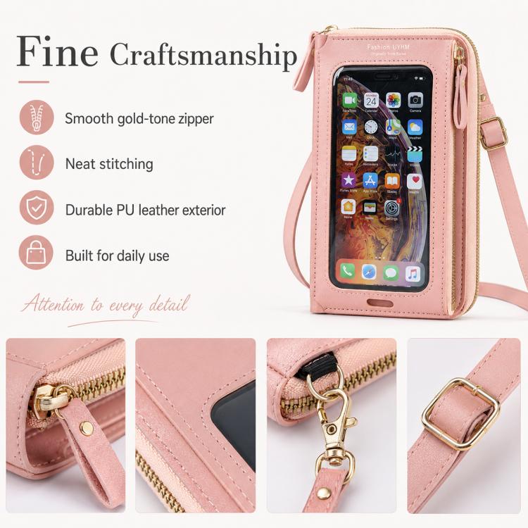 Borsa a tracolla multifunzionale con cerniera per telefono touchscreen da donna.