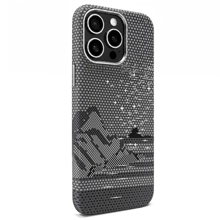 Adesivo per telefono magnetico con texture in Kevlar e effetto acqua, For iPhone 15 Pro, For iPhone 15, For iPhone 14, For iPhone 14 Pro, For iPhone 14 Pro Max