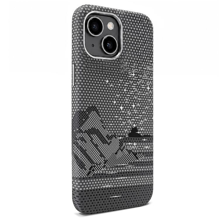 Adesivo per telefono magnetico con texture in Kevlar e effetto acqua, For iPhone 15 Pro, For iPhone 15, For iPhone 14, For iPhone 14 Pro, For iPhone 14 Pro Max