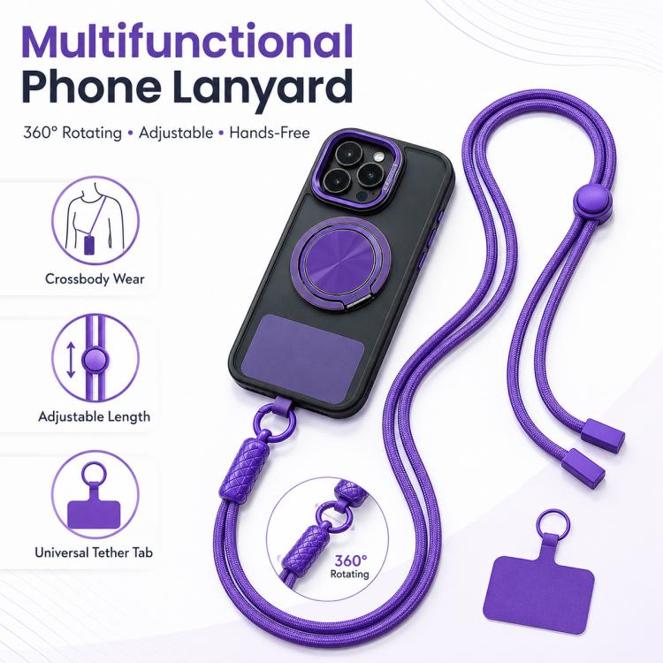 Tracolla regolabile a 360 gradi in nylon con laccetto di sicurezza per cellulare, unisex.