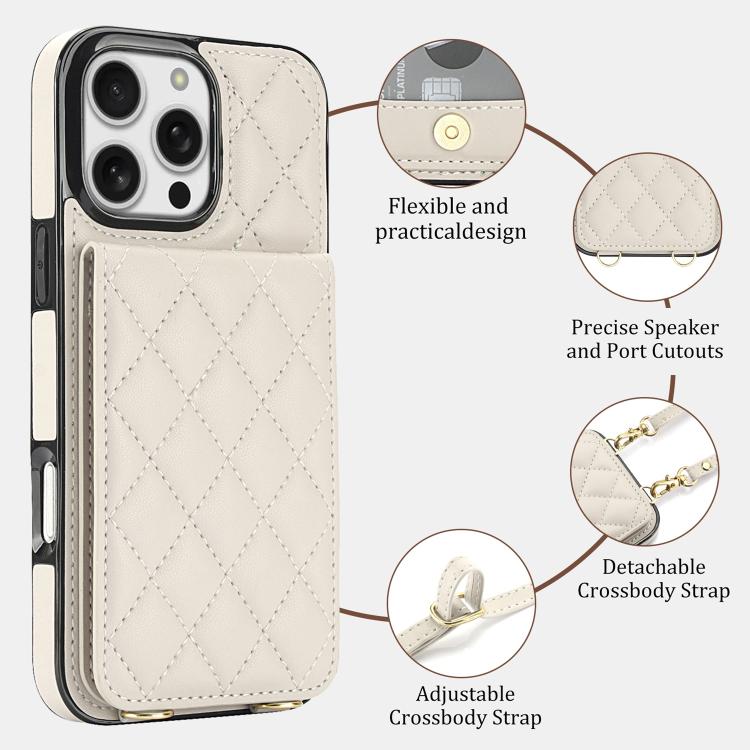 Custodia per cellulare a tracolla romboidale con protezione RFID e porta carte., For iPhone 16 Pro, For iPhone 16 Plus, For iPhone 16