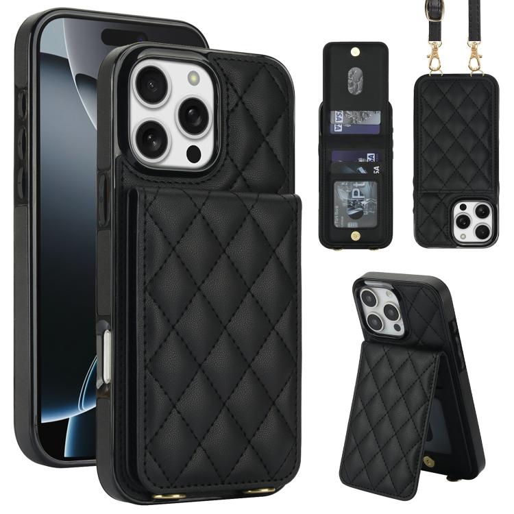 Custodia per cellulare a tracolla romboidale con protezione RFID e porta carte., For iPhone 16 Pro, For iPhone 16 Plus, For iPhone 16