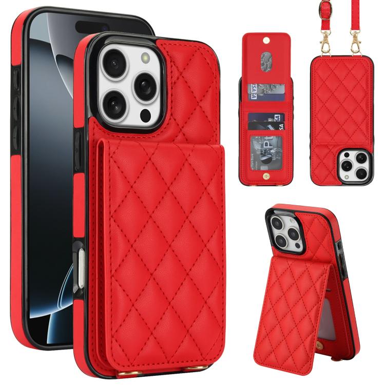 Custodia per cellulare a tracolla romboidale con protezione RFID e porta carte., For iPhone 16 Pro, For iPhone 16 Plus, For iPhone 16