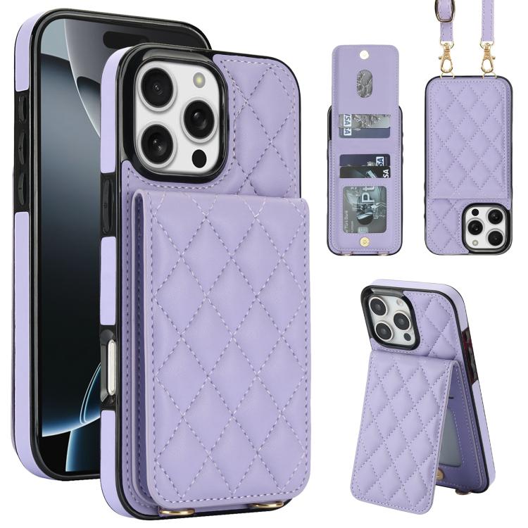 Custodia per cellulare a tracolla romboidale con protezione RFID e porta carte., For iPhone 16 Pro, For iPhone 16 Plus, For iPhone 16