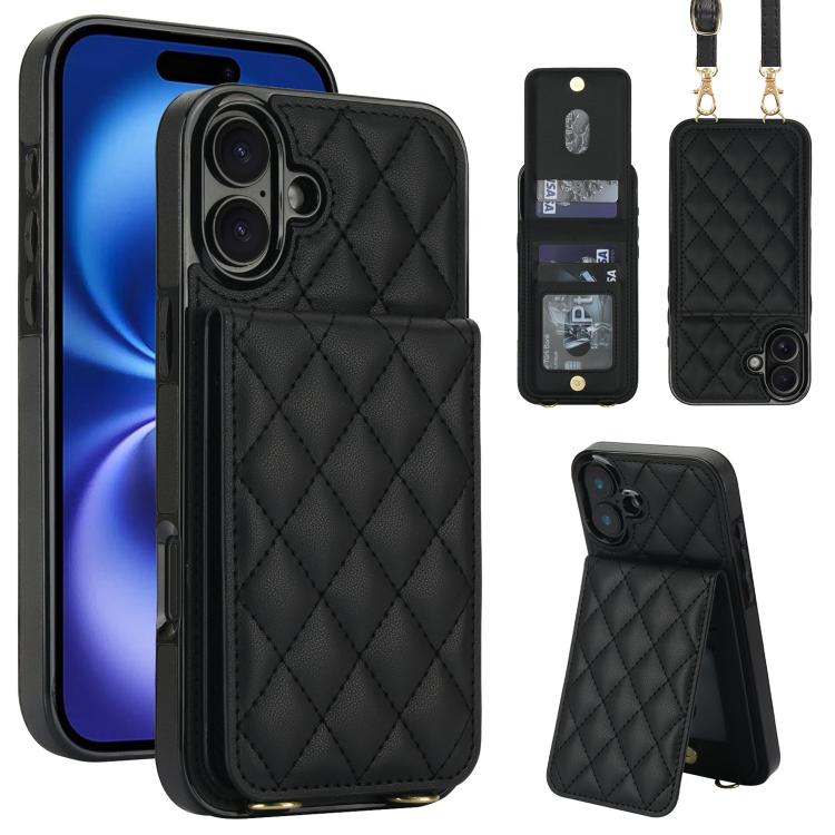 Custodia per cellulare a tracolla romboidale con protezione RFID e porta carte., For iPhone 16 Pro, For iPhone 16 Plus, For iPhone 16