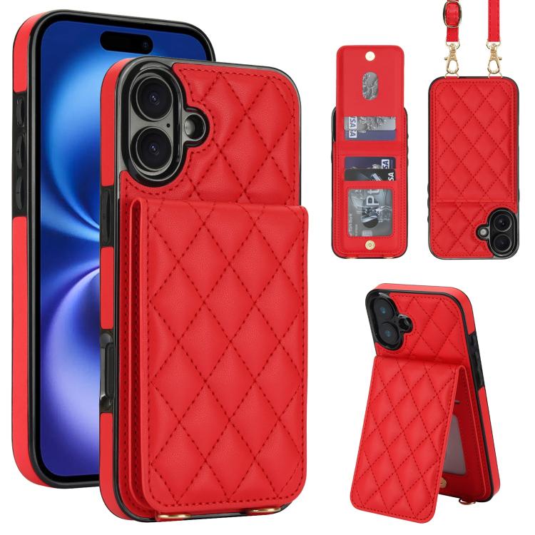 Custodia per cellulare a tracolla romboidale con protezione RFID e porta carte., For iPhone 16 Pro, For iPhone 16 Plus, For iPhone 16