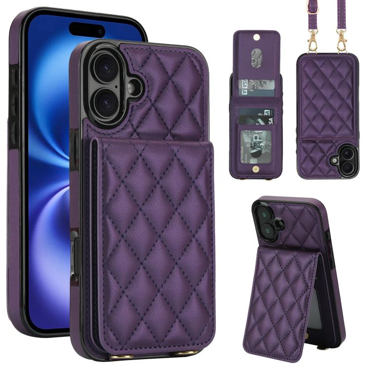 Custodia per cellulare a tracolla romboidale con protezione RFID e porta carte., For iPhone 16 Pro, For iPhone 16 Plus, For iPhone 16
