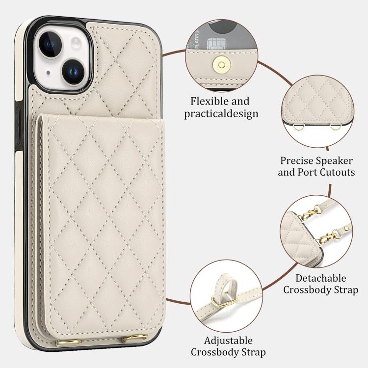 Custodia per cellulare a tracolla romboidale con protezione RFID e porta carte., For iPhone 15, For iPhone 14 / 13, For iPhone 14 Pro