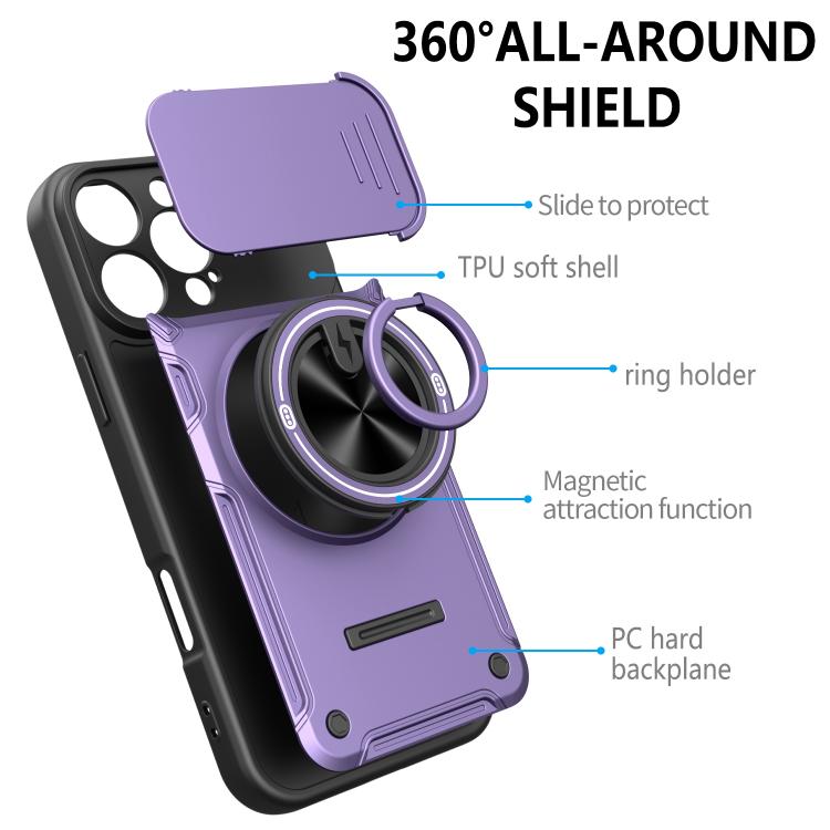 Custodia per telefono con anello scorrevole multifunzionale per fotocamera, For iPhone 16 Pro, For iPhone 16