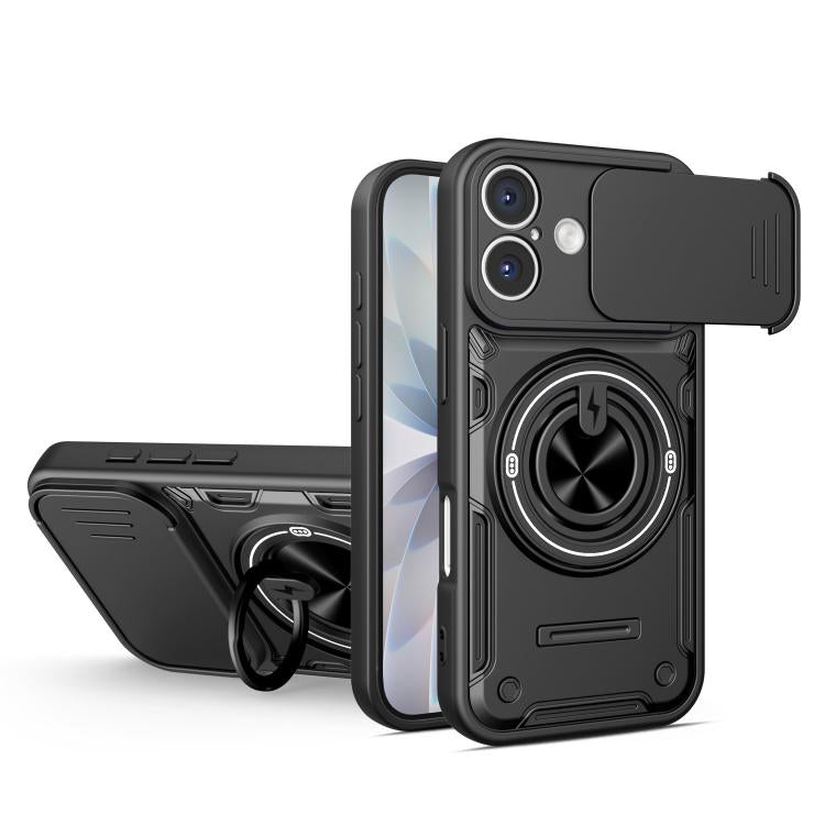 Custodia per telefono con anello scorrevole multifunzionale per fotocamera, For iPhone 16 Pro, For iPhone 16