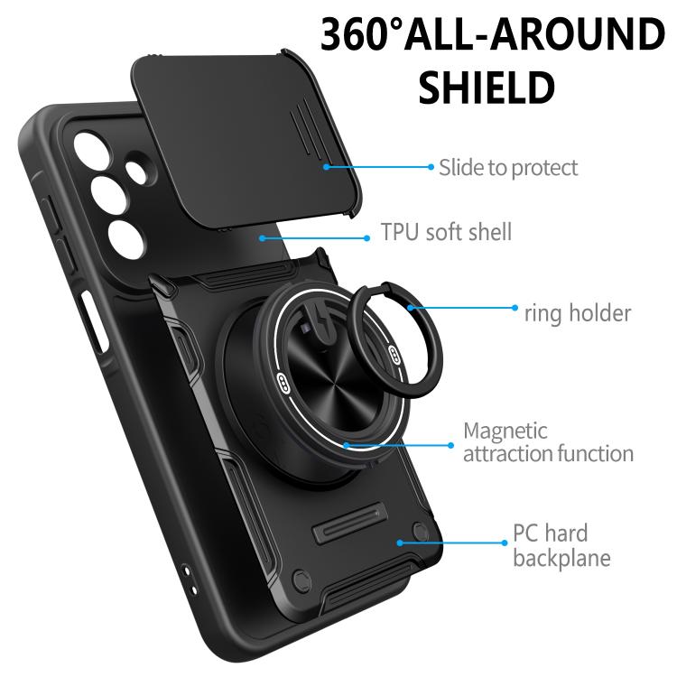 Custodia per telefono con anello scorrevole multifunzionale per fotocamera, For Galaxy S26+ 5G, For Galaxy S26 Ultra 5G, For Galaxy S26 5G
