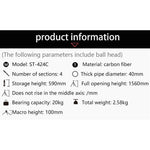 Treppiede grande in fibra di carbonio per videocamera robusta BEXIN ST424C, tubo massimo: 40 mm, ST424C
