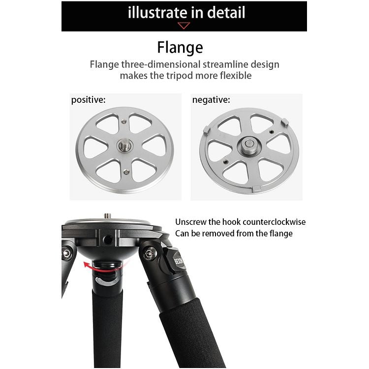 Treppiede grande in fibra di carbonio per videocamera robusta BEXIN ST424C, tubo massimo: 40 mm, ST424C