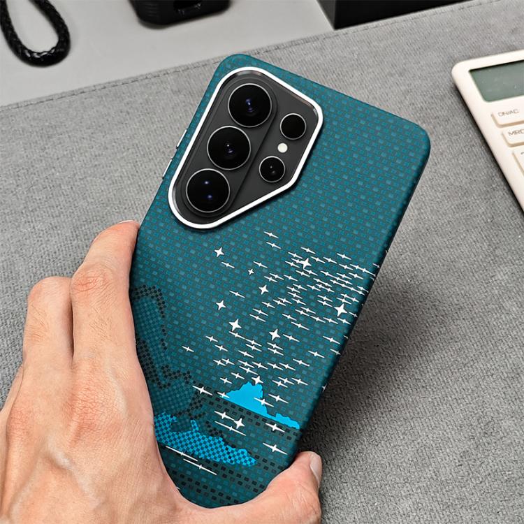 Adesivo per telefono magnetico con texture in Kevlar e effetto acqua, For Galaxy S26+ 5G, For Galaxy S26 Ultra 5G, For Galaxy S26 5G, For Galaxy S25 5G, For Galaxy S25+ 5G, For Galaxy S25 Ultra 5G