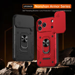 Custodia per telefono Nanshan Armor con anello scorrevole per fotocamera., For iPhone 17 Pro Max, For iPhone 17 Pro, For iPhone 17, For iPhone 16 Pro Max