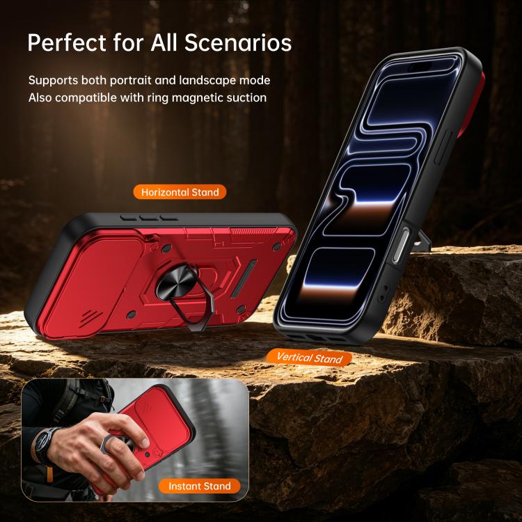 Custodia per telefono Nanshan Armor con anello scorrevole per fotocamera., For iPhone 17 Pro Max, For iPhone 17 Pro, For iPhone 17, For iPhone 16 Pro Max