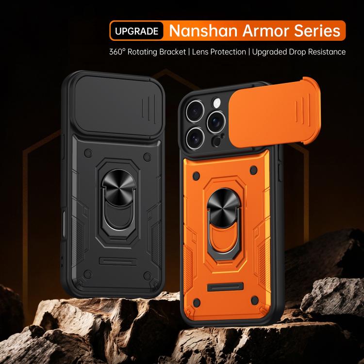 Custodia per telefono Nanshan Armor con anello scorrevole per fotocamera., For iPhone 16 Pro, For iPhone 16