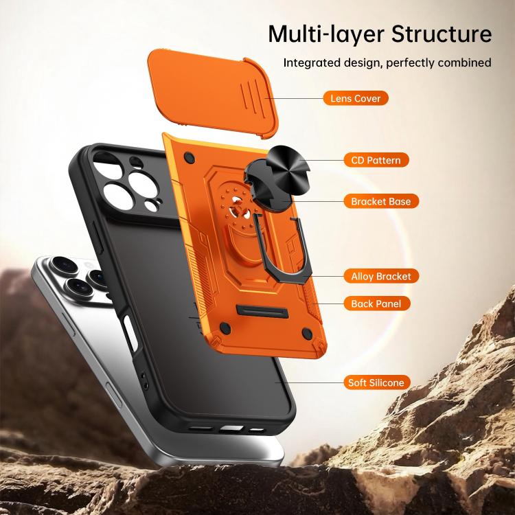 Custodia per telefono Nanshan Armor con anello scorrevole per fotocamera., For iPhone 16 Pro, For iPhone 16