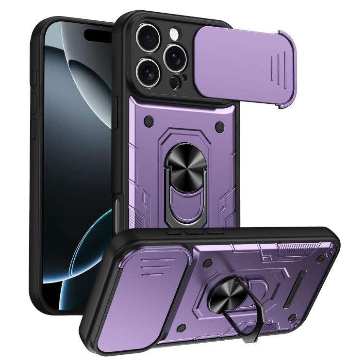 Custodia per telefono Nanshan Armor con anello scorrevole per fotocamera., For iPhone 16 Pro, For iPhone 16