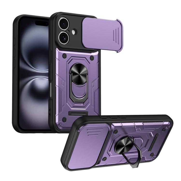 Custodia per telefono Nanshan Armor con anello scorrevole per fotocamera., For iPhone 16 Pro, For iPhone 16