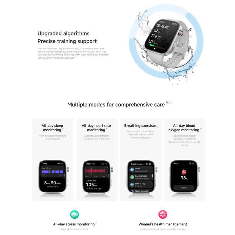 Xiaomi Redmi Watch 6, schermo AMOLED da 2,07 pollici, impermeabile fino a 5 ATM, supporta il monitoraggio della frequenza cardiaca e dell'ossigeno nel sangue., Redmi Watch 6 (Silver), Redmi Watch 6 (Blue), Redmi Watch 6 (Black)