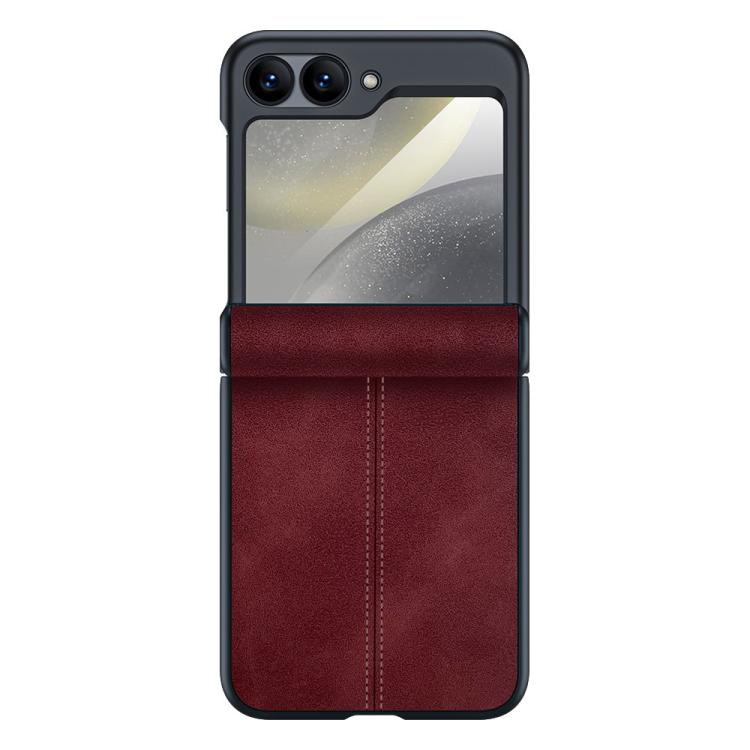 Custodia per telefono con cerniera magnetica e texture in pelle di pecora integrata, con cuciture a vista., For Galaxy Z Flip7 5G, For Galaxy Z Flip6 5G