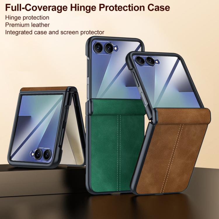 Custodia per telefono con cerniera magnetica e texture in pelle di pecora integrata, con cuciture a vista., For Galaxy Z Flip7 5G, For Galaxy Z Flip6 5G
